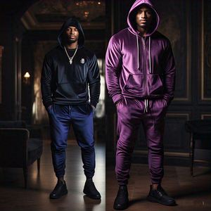 Chándales de terciopelo con cremallera para hombre, conjunto de pantalones de chándal con capucha y cremallera personalizado, chándal de terciopelo negro blanco gris para hombre - Product Image 6