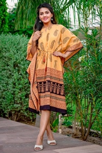 Tissu en coton imprimé grande taille, robe caftan d'été décontractée à la mode pour femmes, robe caftan en coton imprimé floral de bohème, OEM - Product Image 3