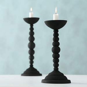Factory Wholesale Matte <b>Black</b> Metal Candle Holder Pillar Candlestick Stand | Vintage Industrial Style Wrought Iron <b>Candelabra</b> - Product Image 2