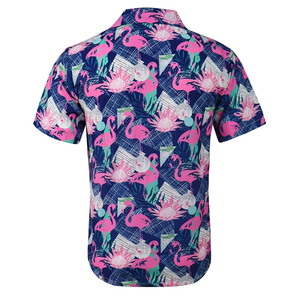 Camisa Hawaiana Informal Antiarrugas de Poliéster/Algodón al por Mayor, Nueva Moda Masculina para Vacaciones en la Playa, Otoño, Manga Corta, Personalizable - Product Image 2