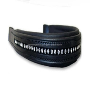 Bandeau de front de cheval en cuir anglais noir rembourré et extra confortable en tailles Cob complètes avec de petits cristaux décoratifs Mega Bling - Product Image 5