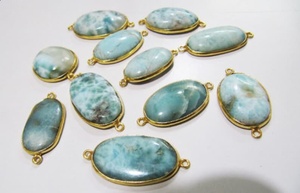 8x10mm Naturel Bleu Larimar Cabochon 925 Sterling Silver Fine Gold Vermeil Ovale Lunette Réglage Christian Charme Connecteurs pour - Product Image 4