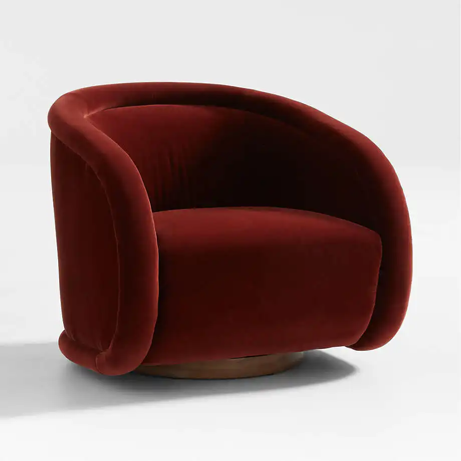 2024 Moderne Rode Fluwelen Draaibare Accent Stoel Stof Lounge Fauteuil Voor Woonkamer