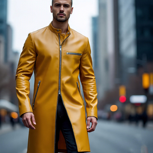 Abrigos largos de piel de oveja genuina de alta calidad | Abrigo largo de cuero genuino de moda para hombres Mangas completas - Product Image 3