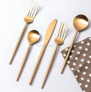 ขายร้อน SS304 มือปลอมแปลง Golden จํานวนมากช้อนส้อมและมีดสแตนเลส Flatware ชุด - Product Image 6