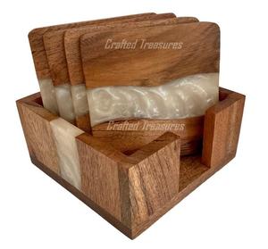 Modern Elegant Epoxy <b>Coaster</b> <b>Set</b> <b>with</b> <b>Holder</b> Resin <b>Coasters</b> for Office or Bachelor Pad for Drinks Mats & Pads - Product Image 1