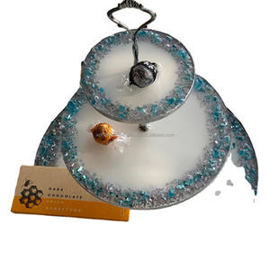 Elegant 2 Tier Cake Stand Modern Agate Marble Resin Art <b>Cupcake</b> Holder Handmade Dessert Display Crafted in India Multicolor - Product Image 3