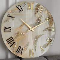 Jam Dinding Resin Bulat Pola Marmer Abstrak Analog Quartz Desain Modern Senyap untuk Ruang Tamu