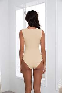 Women's Comfortable <b>Bodysuit</b> <b>Slim</b>-Fit T-Shirt Design Soft Stretch Cotton Jersey for Everyday Sleek Flattering Look Solid Pattern - Product Image 2