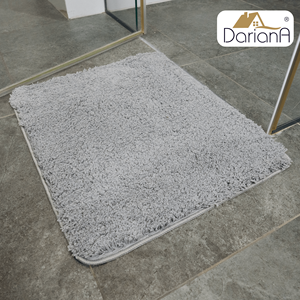Tapis de bain DarianA Premium moderne antidérapant, écologique, lavable, séchage rapide, en polyester doux, gris clair, avec support en caoutchouc épais - Product Image 4