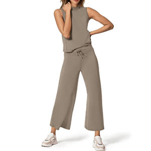 Algodón orgánico Poliéster vintage lavado liso Fabricantes al aire libre esencial Pullover básicos Fleece mezclado 2 piezas conjunto mujeres - Product Image 1