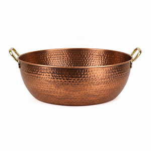 Bol de pédicure en cuivre martelé antique, rond, pour trempage des pieds, avec poignées en laiton, pour salon de manucure - Product Image 1