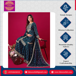 Nouvelle collection tendance de créateurs, ensemble Kurti Sharara traditionnel indien pour femmes, haut en chinon lourd et fantaisie, occasion spéciale, mariage, haut de gamme - Product Image 2