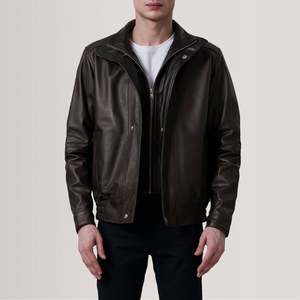 Reversible Water-Proof Alfred <b>Sheepskin</b> Leather Bomber <b>Jacket</b> in XS Coated & Embroidered PU & Spandex College Style - Product Image 1