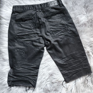 Venta al por mayor Oem Men Denim Shorts Custom Logo High Street Style Black Denim Ripped Shorts Solid Washed Decoration para el gimnasio - Product Image 3
