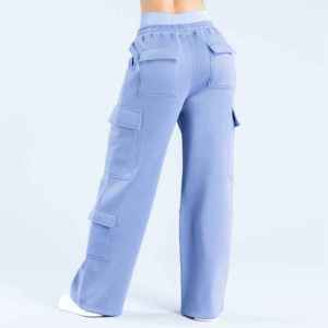 Pantalones Cargo de algodón Pantalones de chándal holgados de tiro alto para mujer Cintura con cordón Color sólido Teñido Joggers de mujer - Product Image 6