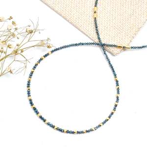 Collar de Perlas de Plata de Ley 925 Chapado en Oro de 14K con Forma de Rondelle de Diamante Azul para Mujer, Modelo de Moda 1011 - Product Image 4