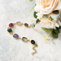 Collier de pierres précieuses multiples naturelles collier long brut non coupé fait à la main plaqué or 18 carats collier de pierres de naissance déclaration colorée
