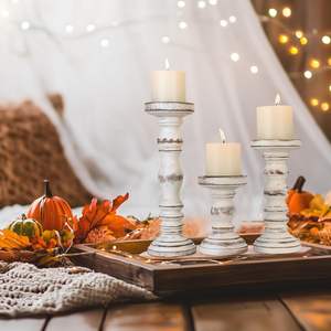 Handmade Wooden <b>Candle</b> Holders | Vintage Pillar <b>Candle</b> Stand <b>Set</b> | Rustic Home Decor - Product Image 4