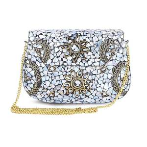 Antique Style Handcrafted Resin Clutch Premium Quality Waterproof Removable Strap Chains Straps Pearl Beading Flowers - Product Image 2