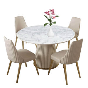 Solid Wood Mahogany Hotel Luxury Kitchen Dining Table Set with 4 Chair Synthetic Leather Modern Design Top Marble Room <b>Furniture</b> - Product Image 3