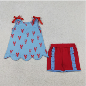 GSSO3050 Crawfish Blue <b>Red</b> Scallop Edge <b>Girls</b> <b>Shorts</b> Set - Product Image 4