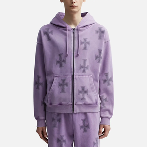 Sweat à capuche oversize en molleton 100% coton avec strass, effet délavé à l'acide, pour homme, streetwear, basique, vente en gros - Product Image 1