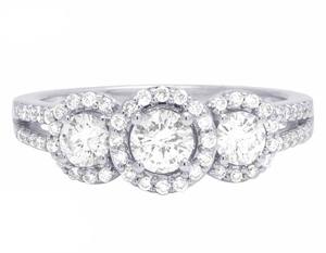 Diamante de moissanita de corte brillante redondo de halo de tres piedras en anillo de compromiso de plata de ley S925 regalo para mujeres - Product Image 2