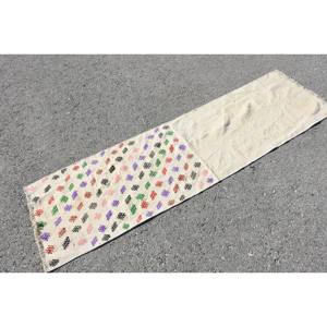 Alfombra étnica de lana blanca, Alfombra de pasillo rectangular turca de 2x6, 7 pies, decoración para sala de estar con diseño de retazos y respaldo de látex - Product Image 4