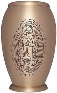 Urna de cremación funeraria de la Virgen María católica religiosa dorada, modelo Guadalupe Lujan en latón para cenizas humanas, tamaño personalizado adecuado - Product Image 4
