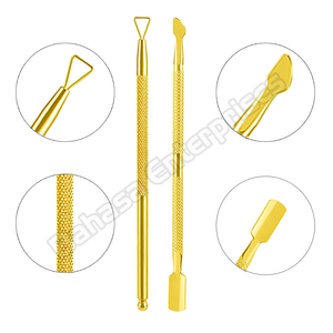 El mejor empujador de cutículas de acero inoxidable, limpiador de uñas dorado, raspador, elimina el esmalte de uñas de Gel, herramienta de Arte de uñas de Bahasa Pro - Product Image 2