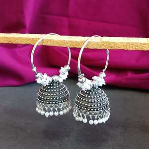 Pendientes Jhumki de aro con cuentas de perlas de imitación de la India, fabricante indio, joyería, Pendientes colgantes oxidados antiguos para mujer - Product Image 2