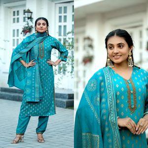 Ropa diaria de algodón indio Chanderi Kurti y conjunto de pantalón exportado Salwar del fabricante ropa paquistaní - Product Image 4