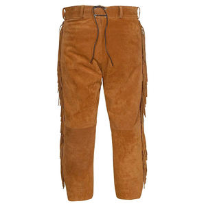 Pantalones de cuero marrón genuino para hombre, moda de alta calidad, vaquero, cuero genuino marrón, Occidental - Product Image 4