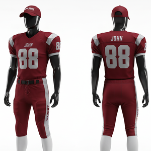 Mens American Football Uniform 280 GSM Breathable Polyester Spandex Fabric <b>Maroon</b> White Shoulder Panels Heat Press Custom Logo - Product Image 1