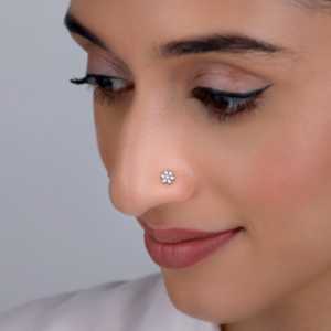 Impresionante Piercing de Nariz con Diamante <span class=keywords><strong>Blomma</strong></span> Dorado, Joyería Corporal Chapada en Oro Rosa de 14K con Circonita y Diseño Floral de Rosca - Product Image 4