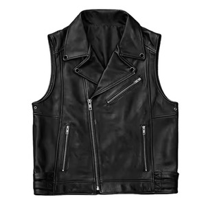 Gilet en cuir véritable Maille respirante avec fermeture éclair Gilet épais pour motocyclistes Plus Size Sleeveless Oversize Tall Fat Men Vest - Product Image 1