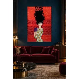 Fida, femme aux gants violets sur fond rouge, impression sur toile - Product Image 5