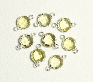 925 Sterling Silver 8mm Natural Lemon Quartz Checker Cut Round bezel Setting Link <b>Charm</b> Connectors Making Necklace <b>Bracelets</b> - Product Image 2