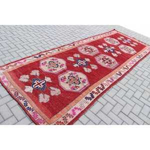 Alfombra Turca de 4.7x12.2 pies, Alfombra Vintage, Alfombra de Lana con Diseño Floral Rojo - Product Image 2