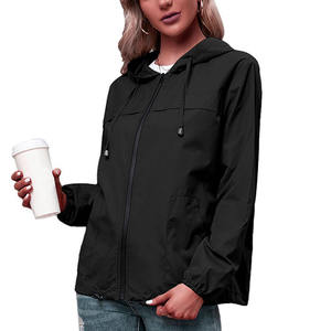 Women's Casual <b>Black</b> Hooded Jacket Lightweight Zip Up Windbreaker - Product Image 1