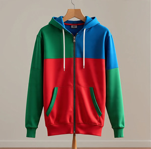 Sweat-shirt à capuche pour homme, coupe classique, tricoté, décontracté, automne, violet, vert, gris, avec poches, design color block - Product Image 6