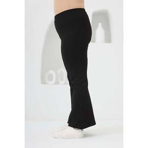 Plus Size Black Steel Knit <b>Flared</b> <b>Leggings</b> - Product Image 2