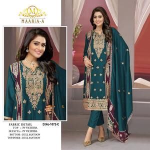 Vichitra PV lourd avec séquence de broderie travail costume Salwar pakistanais avec dentelle 4 côtés et Latkan - Product Image 4
