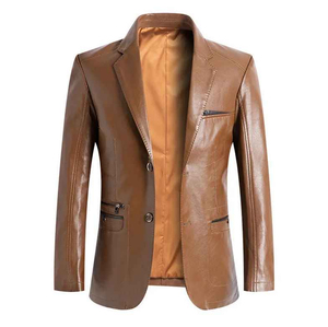 High Quality Men's <b>Winter</b> <b>Leather</b> <b>Jacket</b> for Motor Cycle Racing Stand Collar with Zipper Closure New Style Embroidery Patches - Product Image 1