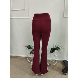 Women's High Waist Long Scuba <b>Leggings</b> with Side <b>Stripe</b> Detail, 36960 - Burgundy - Product Image 5