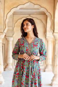 Robe midi Panchami artisanale en coton bohème, imprimée à la main, décontractée, pour les occasions spéciales - Product Image 5