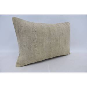 Beige Wool Kantha Patchwork <b>Bolster</b> <b>Pillow</b> 16x24 Inch Rustic Boho Design Vintage Embroidered Floral Pattern Woven Non-Slip - Product Image 3