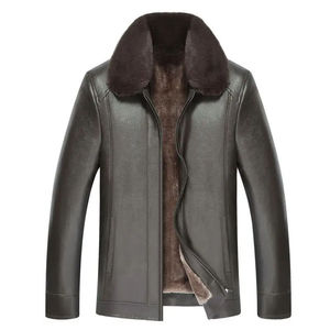 Men's PU Leather <b>Jacket</b> Faux Fur Lined Stand Collar Windproof <b>Winter</b> Biker Coat Regular Fit Solid Color Thick Material - Product Image 5