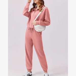 Mujeres media cremallera pulóver sudaderas con capucha y Joggers Mujer Color sólido manga larga Oversize mujer chándal - Product Image 3